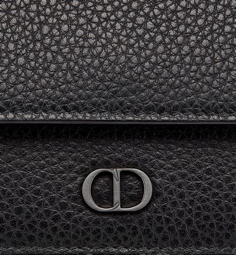 Trifold Wallet Black Grained Calfskin with CD Icon Signature 